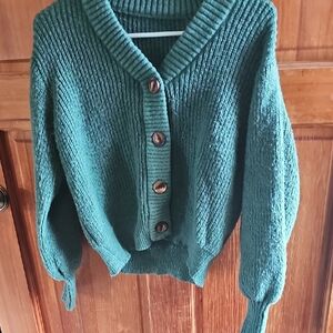 Women's Green Cardigan Sweater